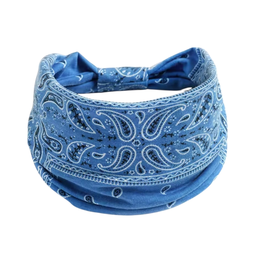 Classic Paisley Yoga Headband Boho Bandana Hairband Y2K Blue